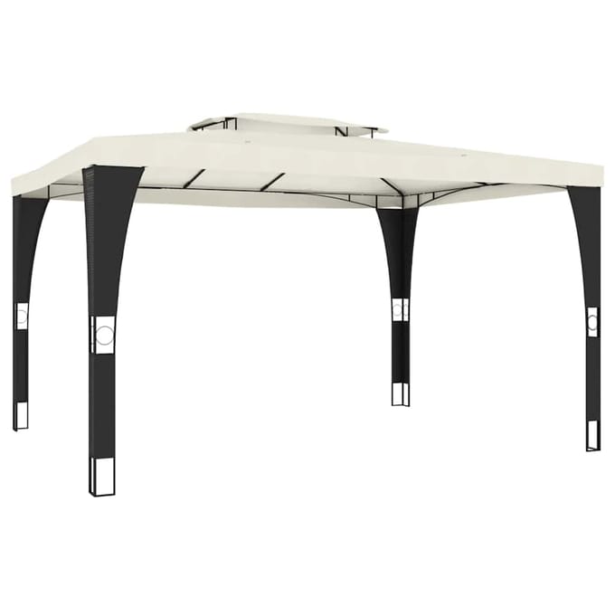 vidaXL - Prieel - met - dubbel - dak - 3,98x2,98 - m - staal - crèmekleurig