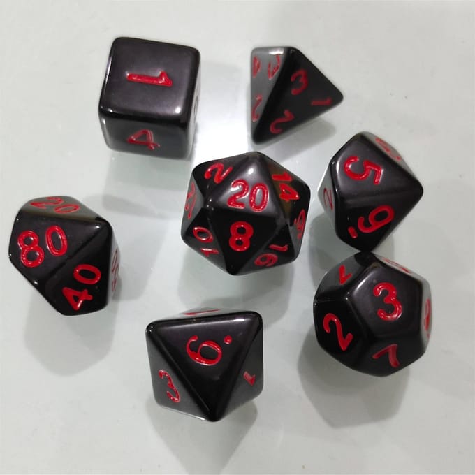 Kit de dés noir rouge 7 pièces/lot Dés polyédriques bicolores D4 D6 D8 D10 D D12 D20 Dés de jeu black