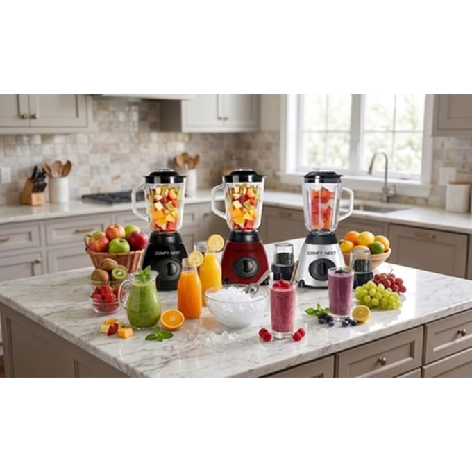 Comfy Nest 2-in-1 glazen blender en hakmolen (800 W): Rood