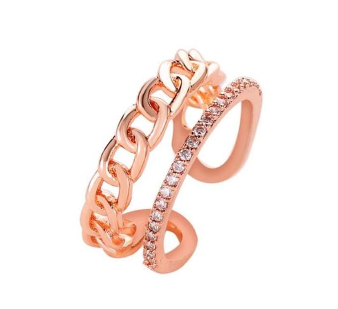 2 Rijen chain steentjes ring | rose gold gekleurd