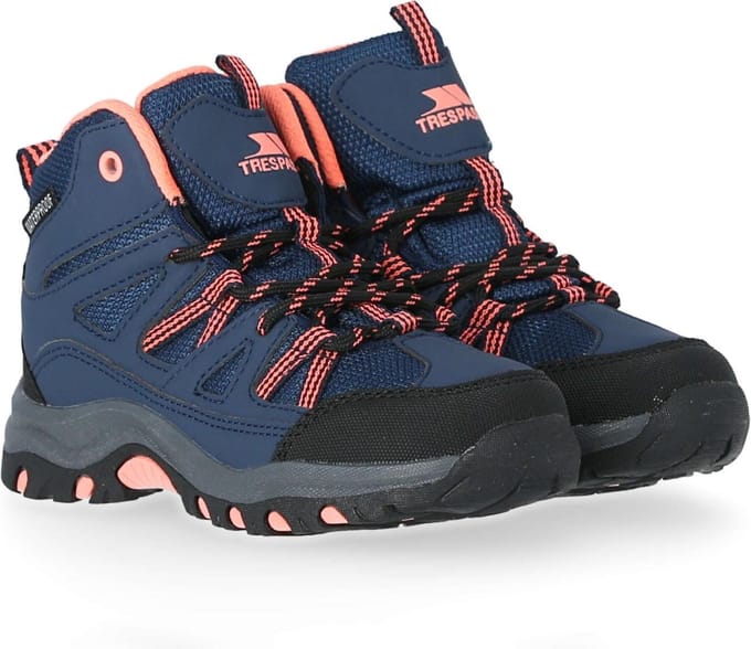 Trespass Childrens/Kids Gillon Mid Cut Walking Boots (Navy/Neon Coral)