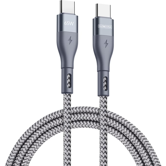 DUZZONA USB C naar USB C-kabel Compatibel met PD 65W 1m/2m/3m grijs