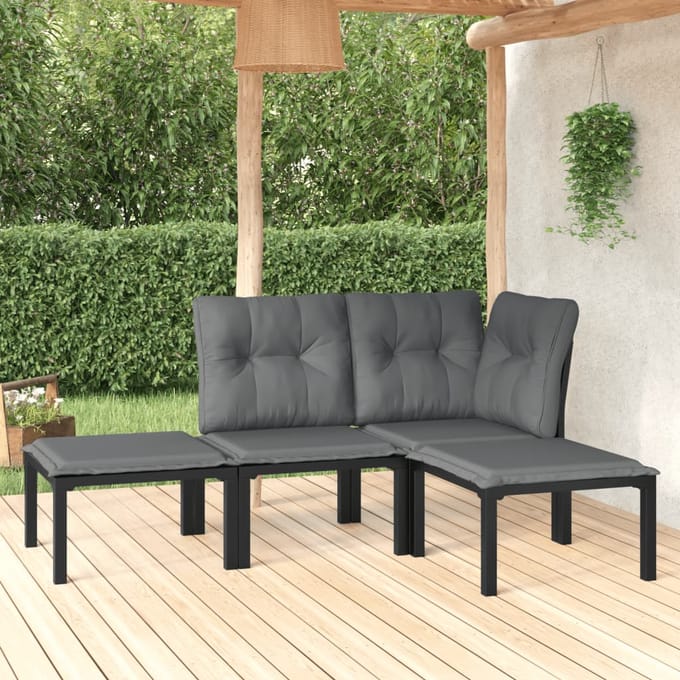 vidaXL - 4-delige - Loungeset - poly - rattan - zwart - en - grijs