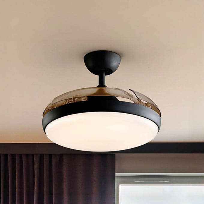 Schuller Valencia LED plafondventilator Venturi zwart/rookkleurig DC Ø 106 cm stil