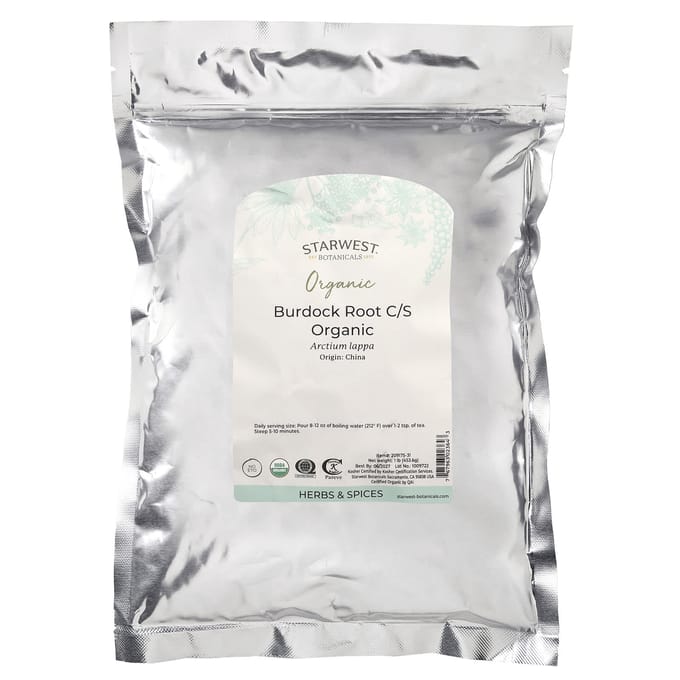 Racine de bardane bio coupée/séchée, 1 lb (453,6 g)