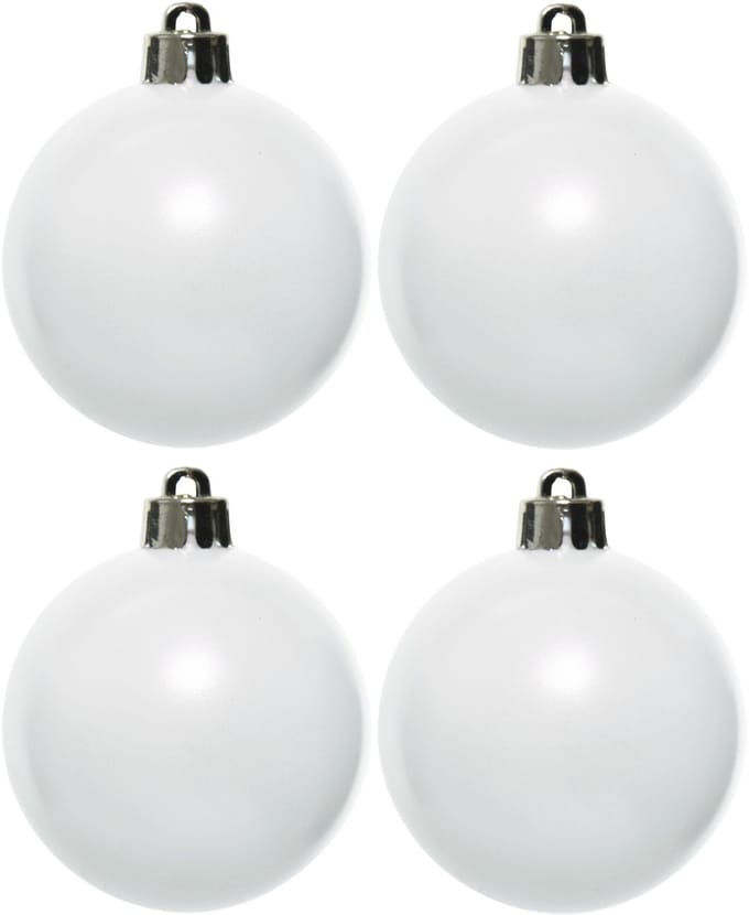 Decoris Kerstballen - 4x st - wit - 10 cm - kunststof - kerstversiering