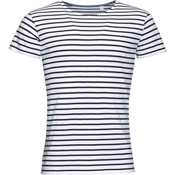 SOLS Heren Miles Gestreept Ronde Hals T-shirt (Wit/Zwaar)