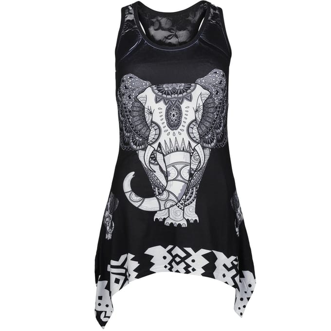Innocent - Gothic Top - Mandala Elephant Lace Panel Top - S - voor Vrouwen - zwart-wit