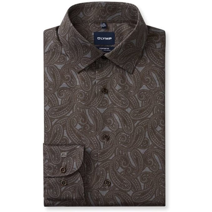 OLYMP Luxor Overhemd, Comfort Fit, New Kent, Zwart-Bruin