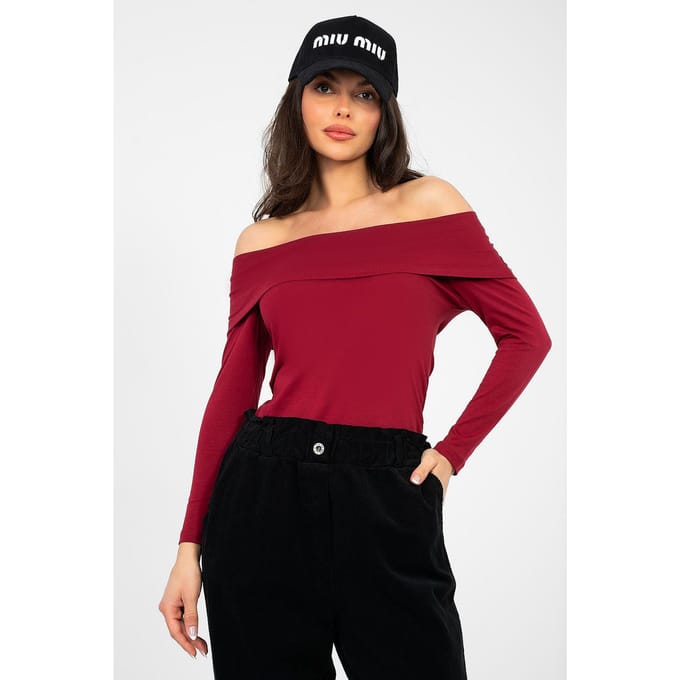 Sienna Off Shoulder Top - Donkerrood / S/M