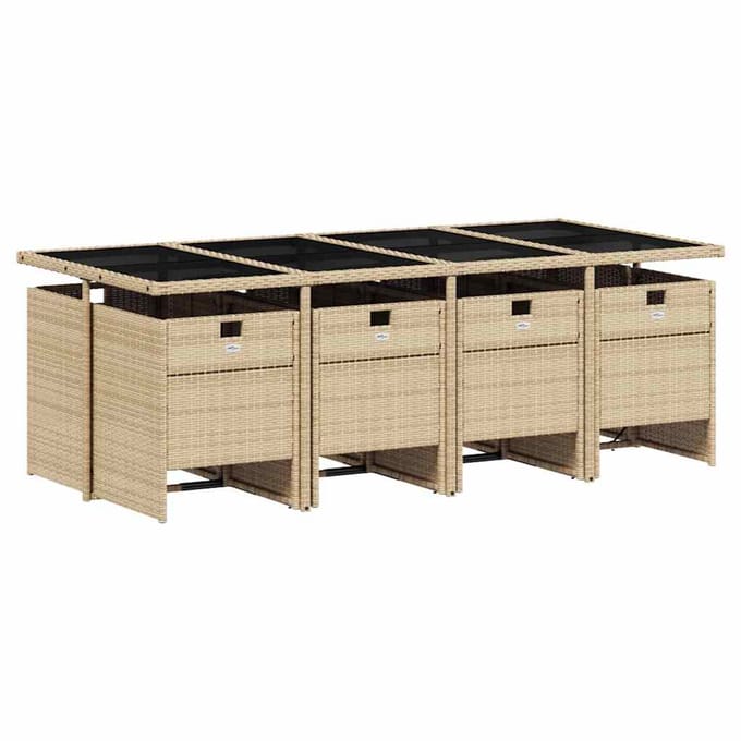 vidaXL - 9-delige - Tuinset - met - kussens - poly - rattan - gemengd - beige