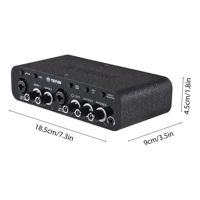 USB Audio Interface voor Opname Professionele Geluidskaart met Dubbele XLR 48V Fantoomvoeding 32-bit zwart