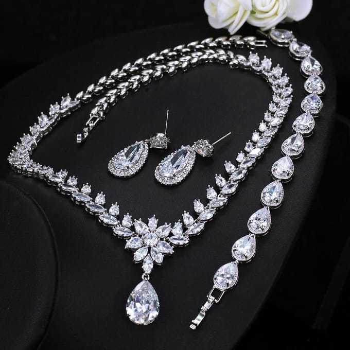100% 925 Sterling Zilver Smaragd Topaas Citrien Amethist Edelsteen Ketting/Oorbellen/Armbanden Sieraden Sets 45 cm wit