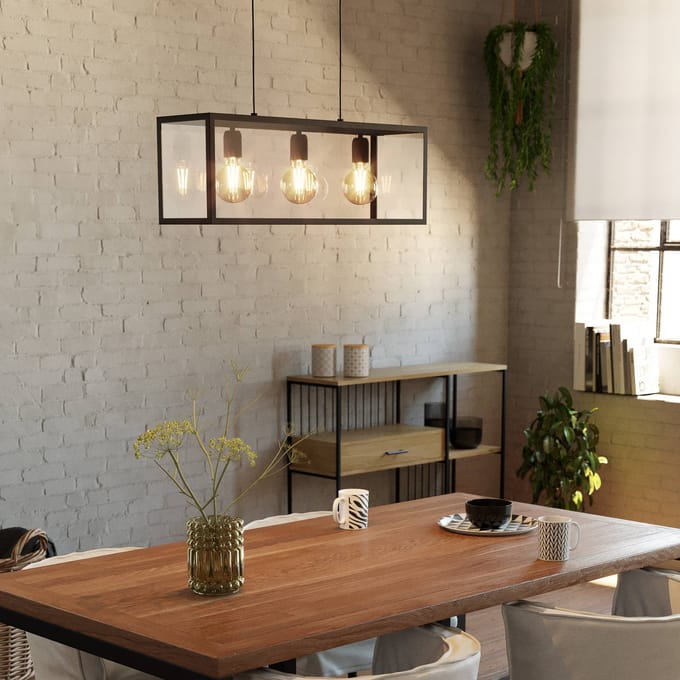 EGLO Charterhouse Hanglamp - 3 Lichts - Lengte 750mm. - Zwart - Helder