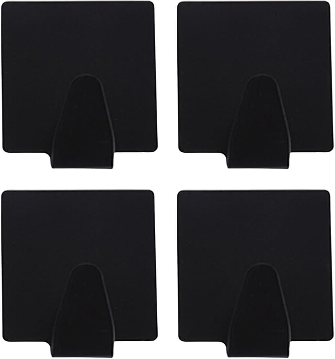 Excellent houseware ophang haakjes - zelfklevend - vierkant - zwart - 4x stuks - rvs