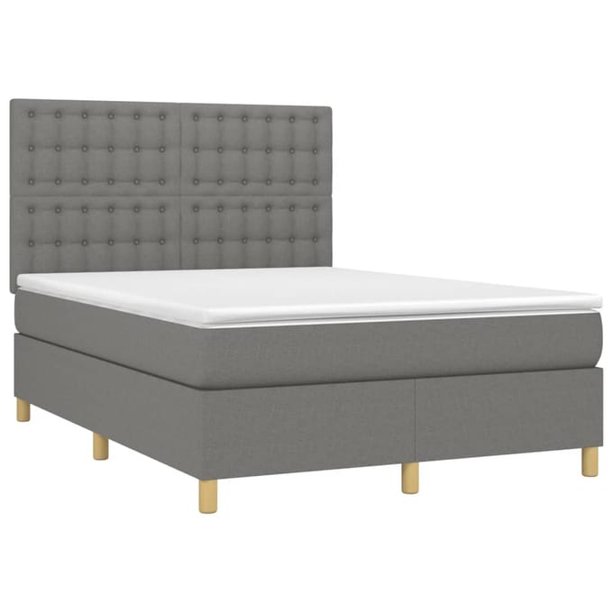 vidaXL - Boxspring - met - matras - en - LED - stof - donkergrijs - 140x190 - cm