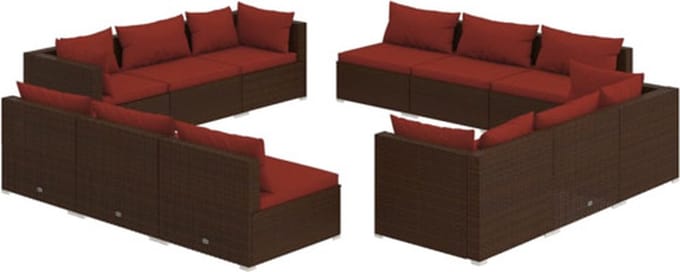 vidaXL - 12-delige - Loungeset - met - kussens - poly - rattan - bruin
