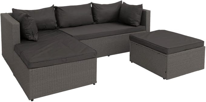 Poly-rattan set MCW-O46, balkon/tuin/lounge set Zitgroep ~ grijs Bekleding donkergrijs