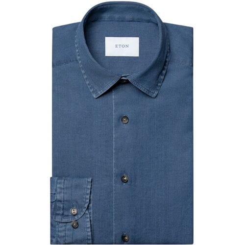 Eton Overhemd Italian Woven Cotton Denim Subtle Stretch Denim Blue / male