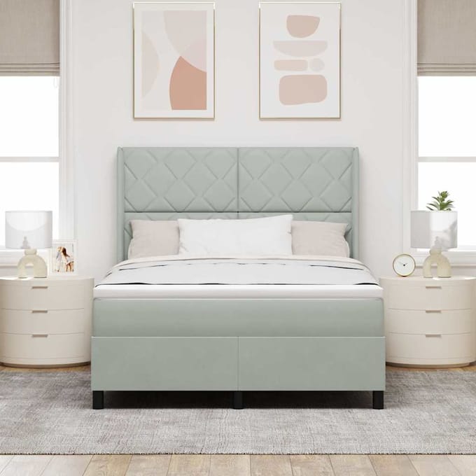 vidaXL - Boxspring - bed - met - hoofdeinde - Lichtgrijs - 140 - x - 190 - cm - Fluweel
