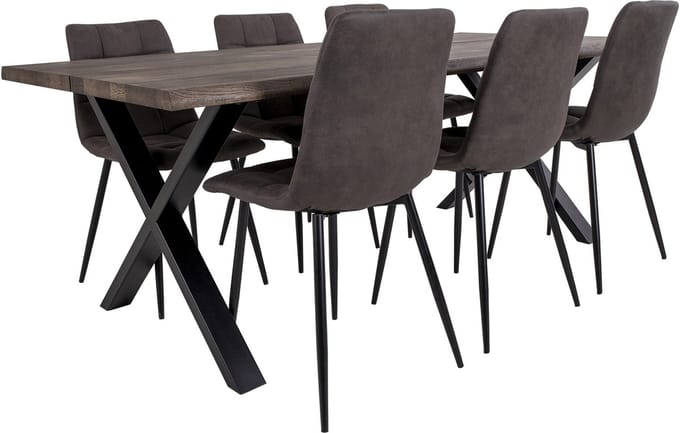 Tony eethoek , 1 eettafel en 6 stoelen donker bruin en eik.