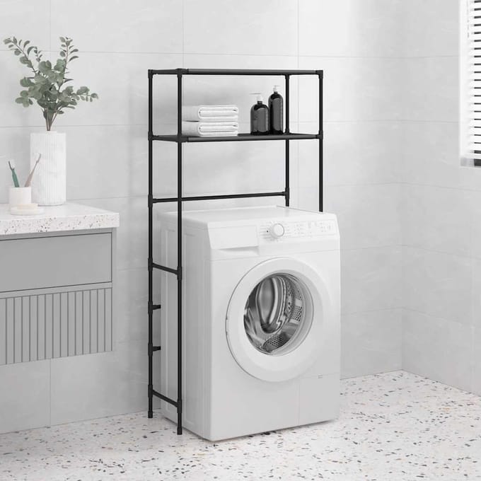vidaXL - Wasmachinerek - 2-laags - 69x28x143 - cm - ijzer - zwart