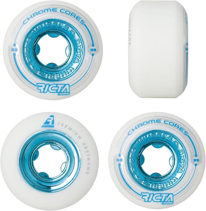 Set van 4 Skateboard Wielen 53mm 99a Wit - Chrome Core voor Optimale Snelheid