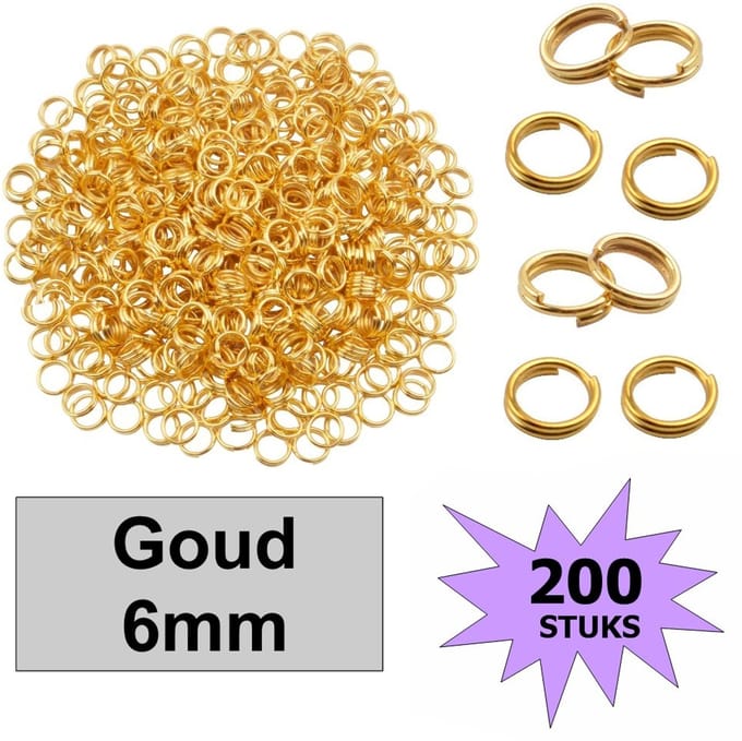 Fako Bijoux® - Splitringetjes - Oogjes - Sieraden Maken - Goudkleurig - 6mm - 200 Stuks