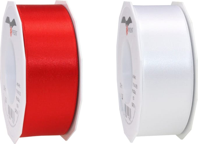 Glorex hobby - Satijn cadeau sierlint rood en wit 25 meter x 0.4 cm