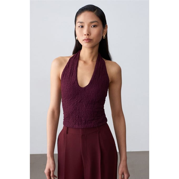 Dames Kant Halter Crop Blouse