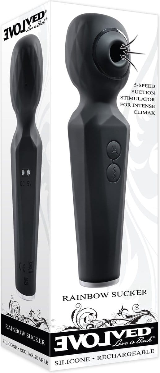 Evolved - Rainbow Sucker Wand Vibrator - Zwart
