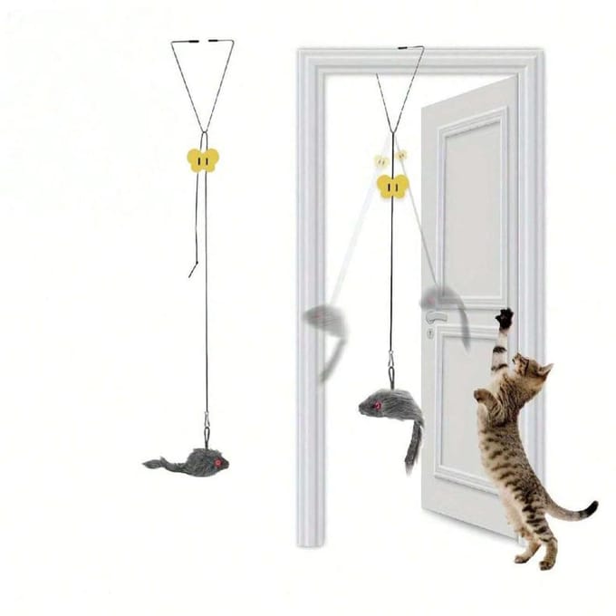 1 stuks Verstelbaar Hangend Katten Speeltje, voor Interactief Spel en Vermaak one-size grijs