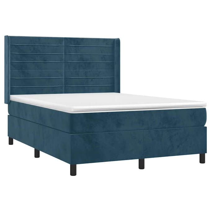 vidaXL - Boxspring - met - matras - fluweel - donkerblauw - 140x200 - cm