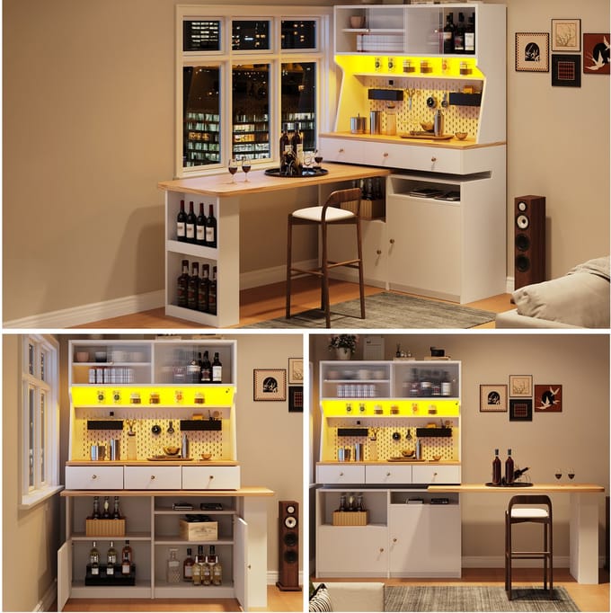 Clruro Keukenkast - 137 × 45 × 178 cm - Hoog Buffet met 2 Deuren en 3 Lades - Wit