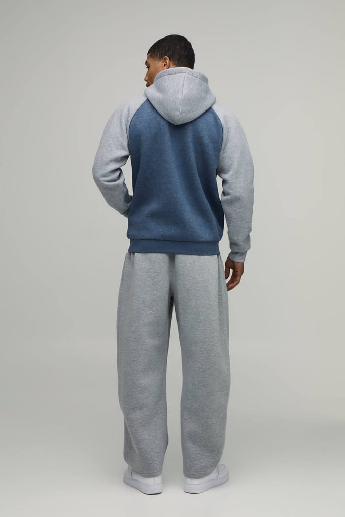 Regular Fit Raglan Sleeve Zip Through Hoodie | Navy | Size Small