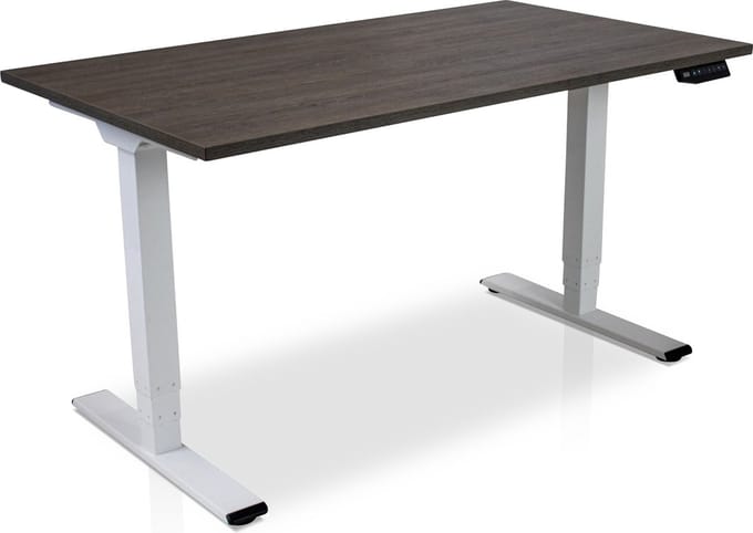 Zit-sta bureau elektrisch verstelbaar - MRC COMFORT NEN-EN 527 | 120 x 80 cm | frame wit - blad bruin eiken
