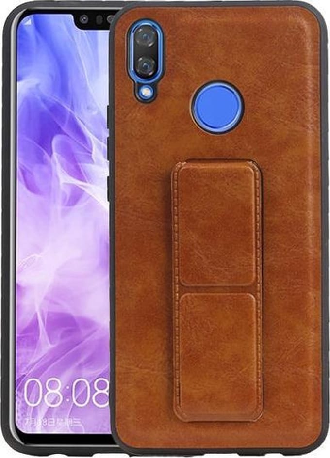 Grip Stand Hardcase Backcover voor Huawei Nova 3 Bruin