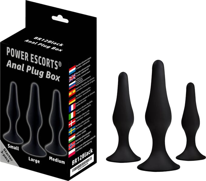 Power Escorts Anal Plug Box - Anale Butt Plugs 3-Pack - Siliconen - Zwart