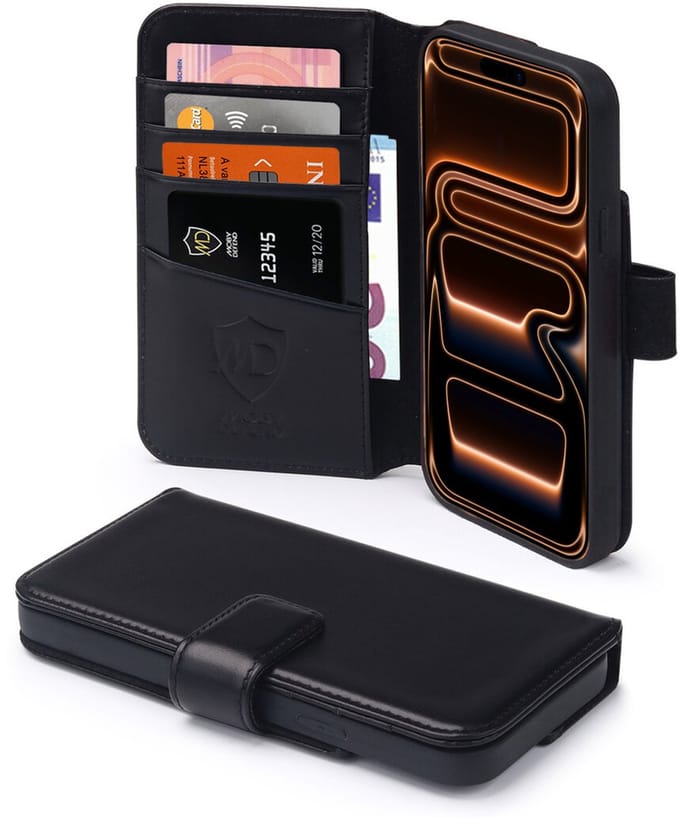 MobyDefend Hoesje - Geschikt voor iPhone 17 Pro Max - Luxe Leren Wallet Bookcase - Zwart