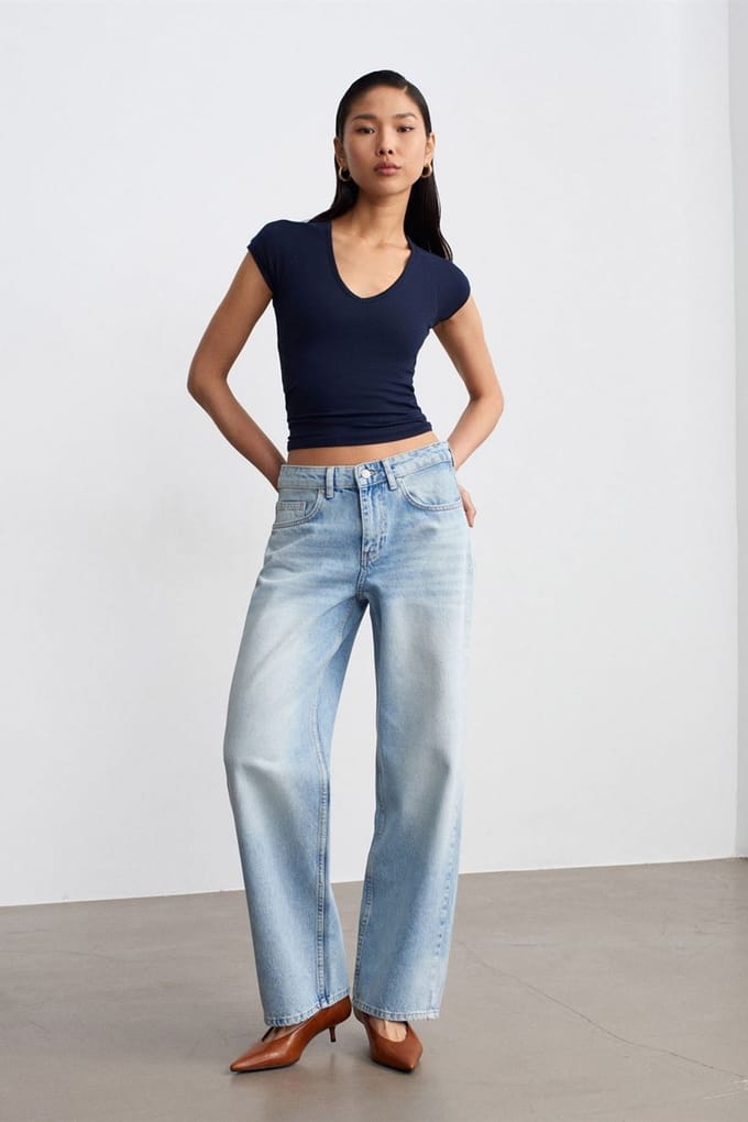 Lage taille rechte pijp katoenen denim jeans