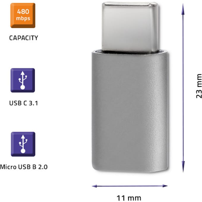 Qoltec USB-C 3.1-adapter |   Micro-USB |   MHL |   Aluminium