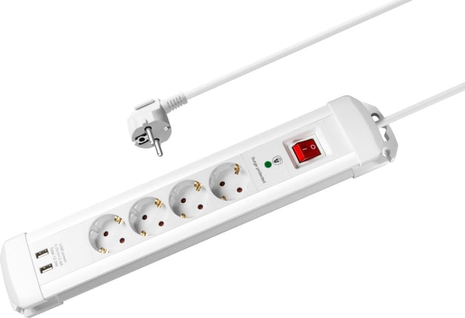 Stekkerdoos - 4 voudig - 2x USB - Aan/uit schakelaar - 1.5 meter - Wit - Allteq