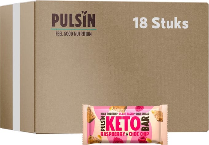 Pulsin | Keto Bar | Raspberry & Choc Chip | 18 Stuks | 18 x 50g