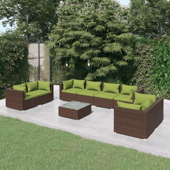 vidaXL - 9-delige - Loungeset - met - kussens - poly - rattan - bruin