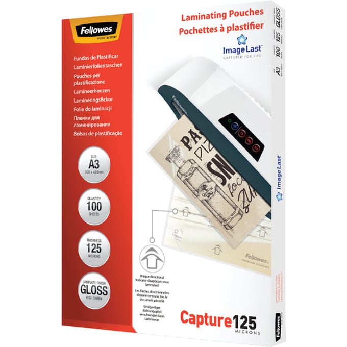 Fellowes lamineerhoezen A3 - 125 micron - 100 stuks - Glazend - Extra beschermend