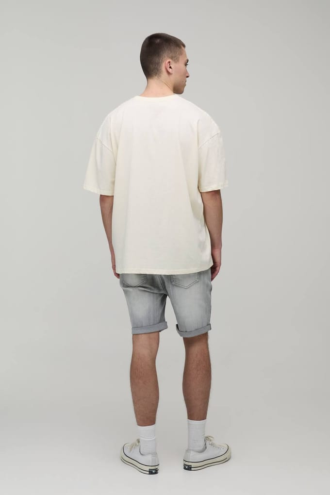 Skinny Stretch Zwaar Gebleekte Gescheurde Denim Shorts | Ice Grey | Size 36