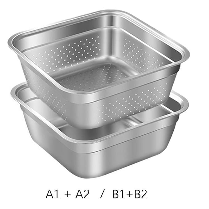 Acier Inoxydable Lavage Légumes Panier d'Égouttage Rangement Fruits Bol Carré Bassine Alimentaire Plateau Accessoires de Cuisine