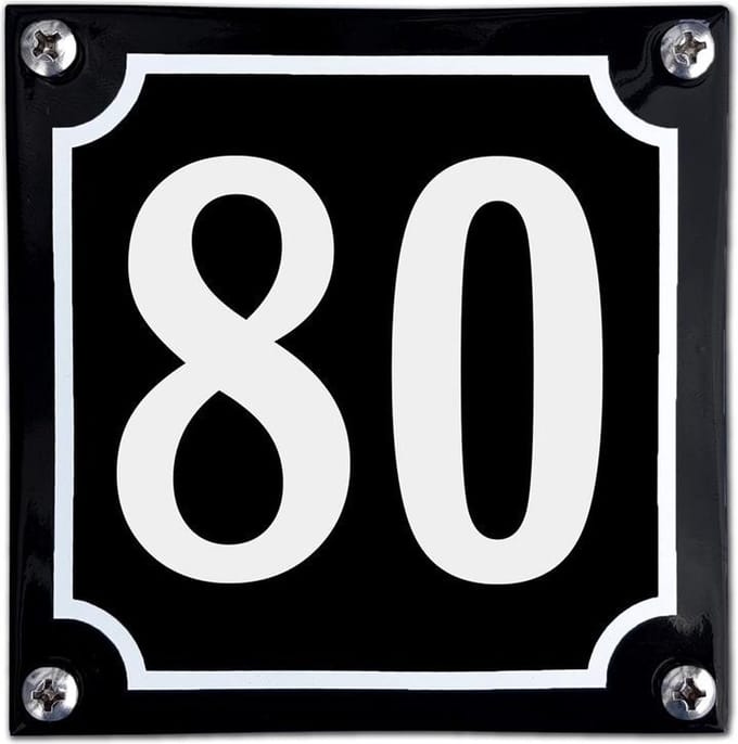 Zwart emaille huisnummer  - 80