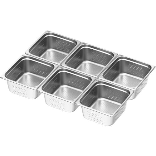 GGM Gastro (6 stuks) RVS GN-bak GN 2/3 - geperforeerd - Diepte: 150mm zilver