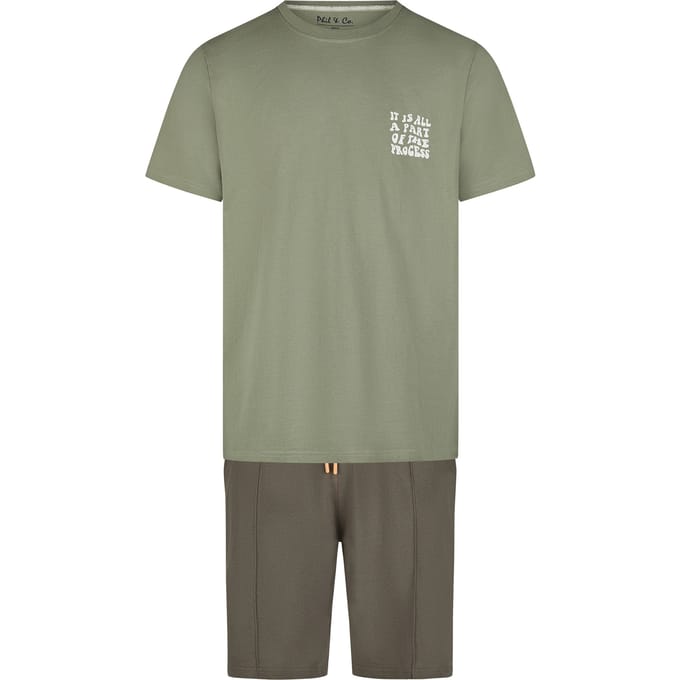 Phil & Co Heren Shortama Korte Pyjama Set Groen Proces - Maat XL